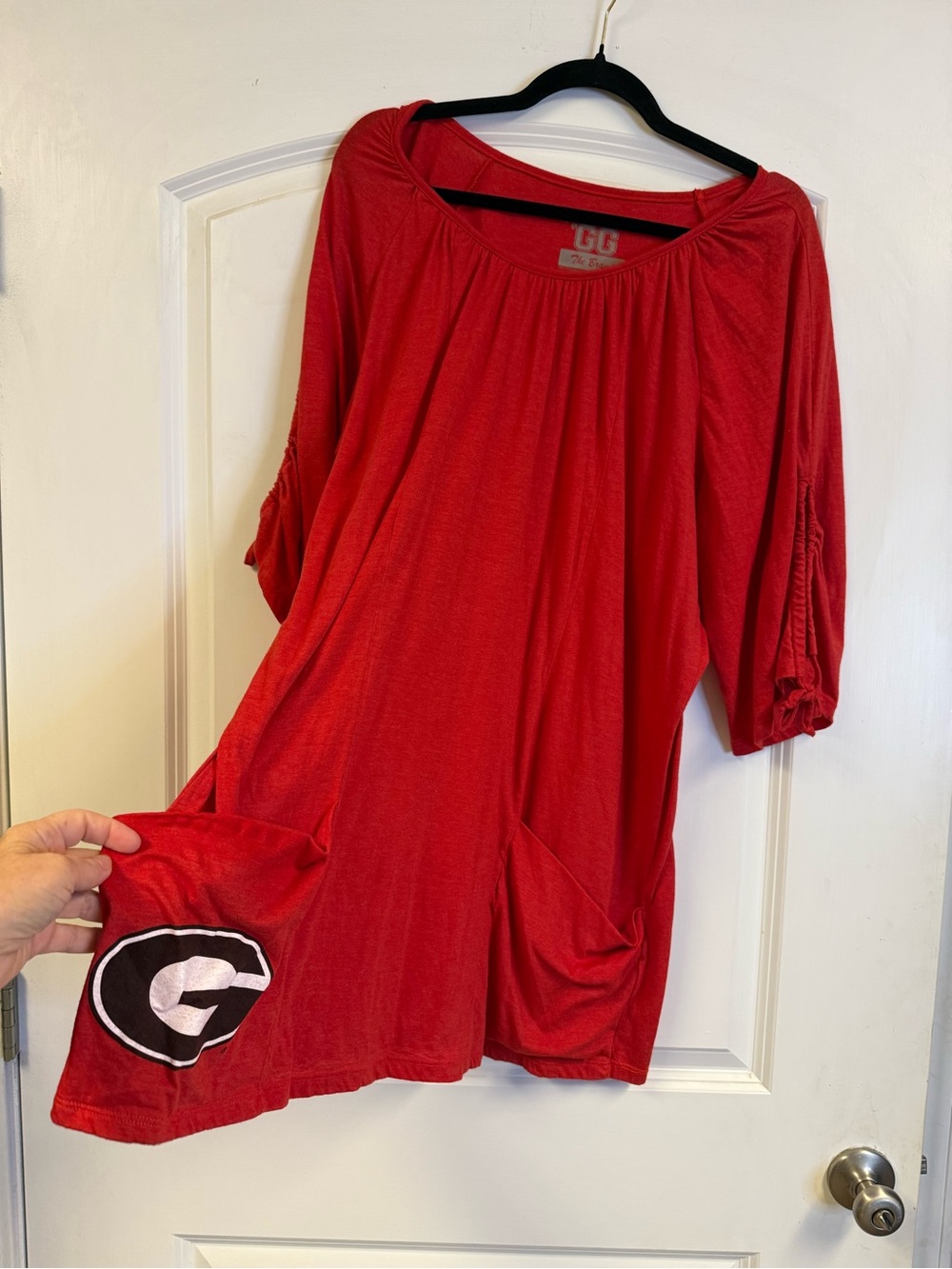 GG The Brand Georgia Bulldogs UGA Red Tunic Dress Top XL Pockets Ruched Sleeves